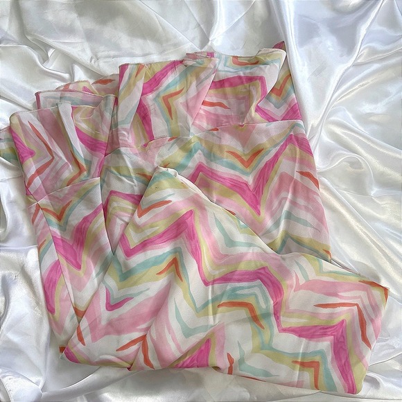 New York & Company Dresses & Skirts - New York & Company Pastel Chevron Ruffle Hem Midi Skirt Pink Yellow Green 12